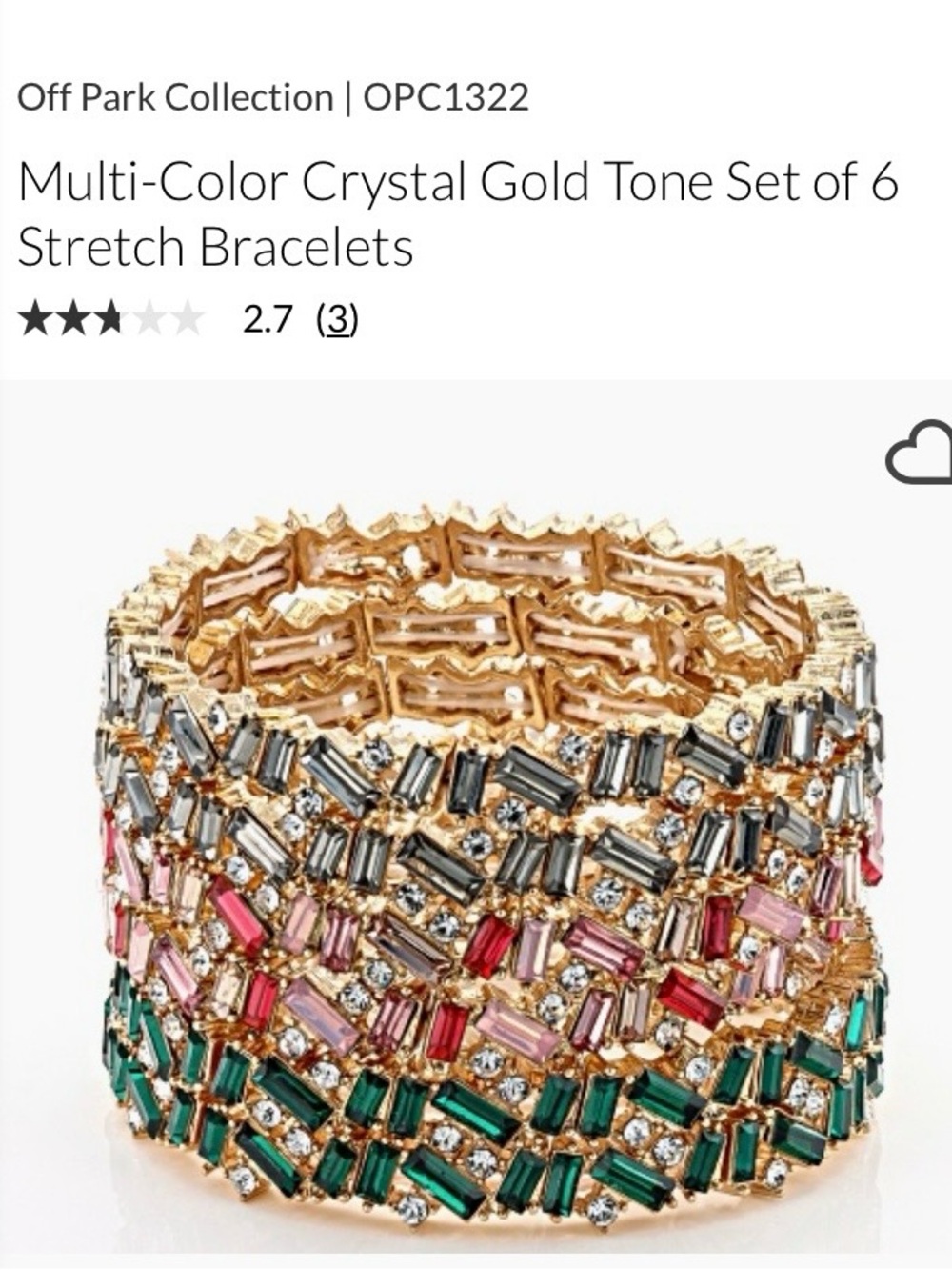 Off Park Collection Multi-Color Crystal Gold
Tone Stretch Bracelets Set of 6 NIB